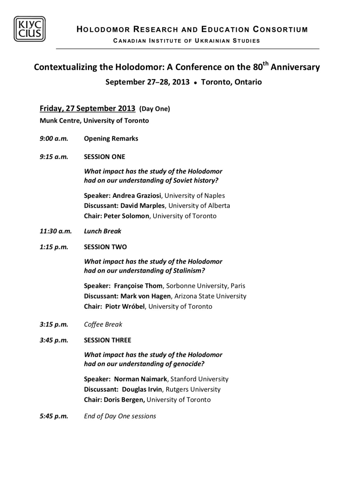 Contextualizing the Holodomor: A Conference on the 80th Anniversary of the 1932-1933 Famine in Ukraine